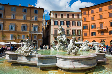 Roma. Piazza Navona, Fontana di Nettuno - obrazy, fototapety, plakaty