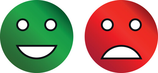 Sad and happy face green and red with gradient