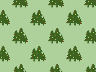 Obraz na płótnie Canvas pattern. Image of green Christmas trees with balls on pastel yellow green backgrounds. Symbol of New Year and Christmas. Template for application to surface. Horizontal image. 3D image. 3d rendering