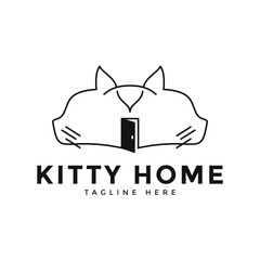 Cat House Simple Logo design  template. Kitty Pet care Logotype concept icon.