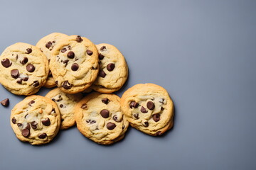 Illustration of chocolate chip cookies, generative ai