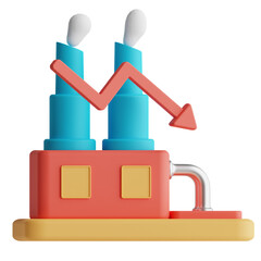 Industrial Factory Building near arrow down, industry crisis 3d render illustration