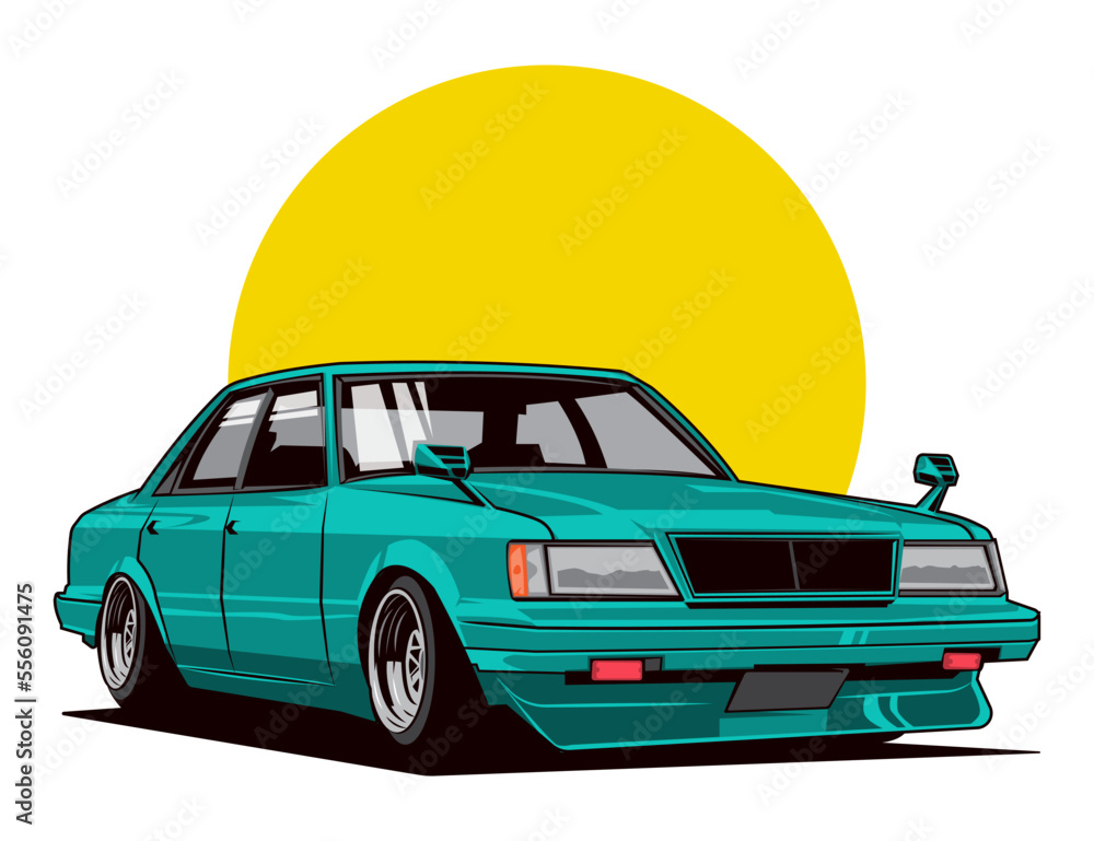 Wall mural 90s car design model with cool green paint vector illustration vector