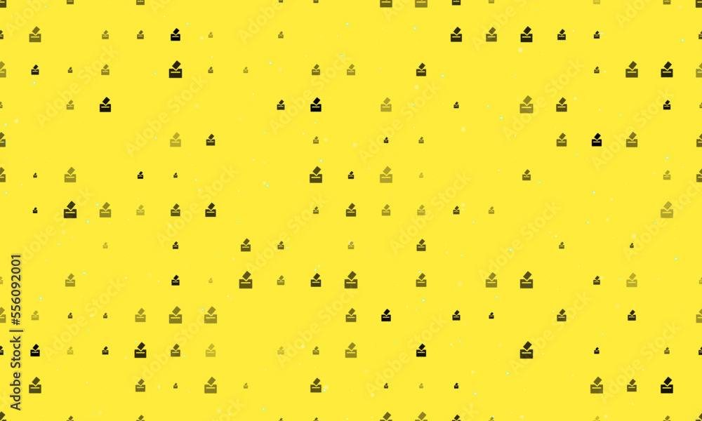 Poster seamless background pattern of evenly spaced black vote symbols of different sizes and opacity. vect