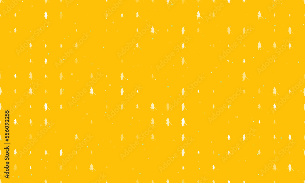 Poster seamless background pattern of evenly spaced white samurai symbols of different sizes and opacity. v