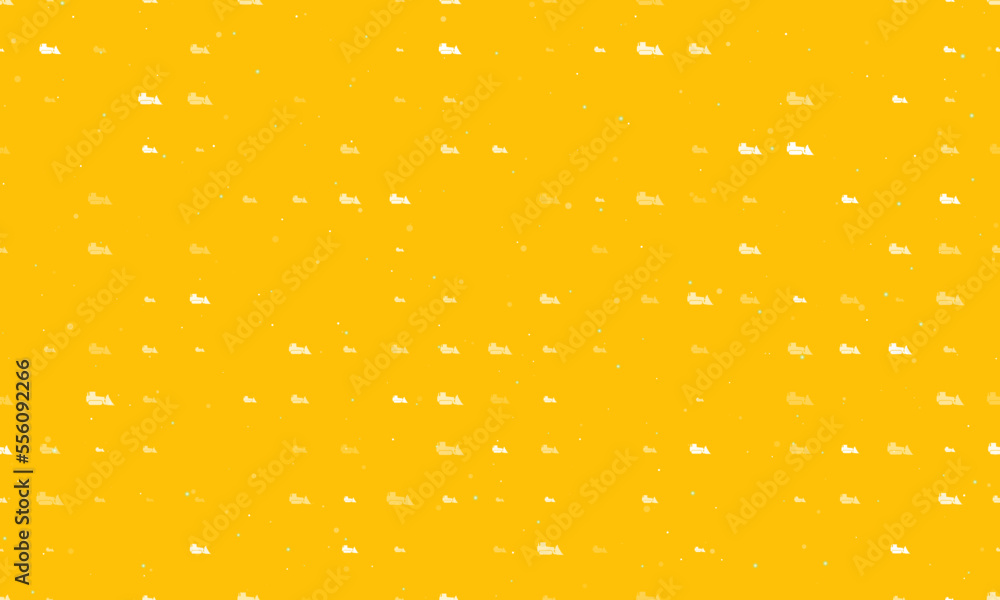 Poster seamless background pattern of evenly spaced white bulldozer symbols of different sizes and opacity.