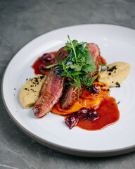 grilled steak with vegetables