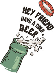 Beer bottle with metal cap and foam for print. Original brew design of bottle beer with froth and cork for bar