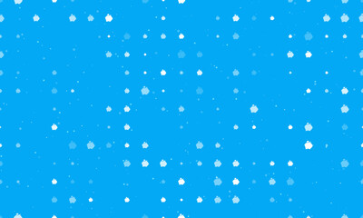 Seamless background pattern of evenly spaced white piggy bank symbols of different sizes and opacity. Vector illustration on light blue background with stars