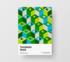 Modern geometric hexagons pamphlet layout. Abstract company brochure A4 vector design concept.