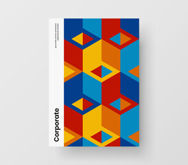 Simple magazine cover vector design layout. Clean geometric shapes company brochure concept.