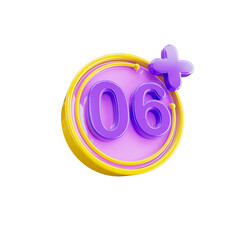 Age restriction 6+ 3d icon in transparent background. 3d symbol and sign. Modern and minimalistic. 3D rendered Illustration. Age restriction Six plus symbol.