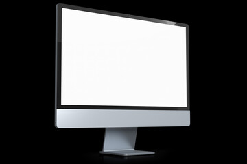 Realistic grey computer screen display isolated on black background.