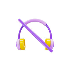 headphone off 3d icon in transparent background. 3d symbol and sign. Modern and minimalistic. 3D rendered Illustration. Audio off, music off.