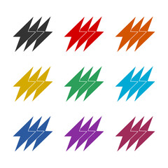 Lightning bolt icon isolated on white background. Set icons colorful