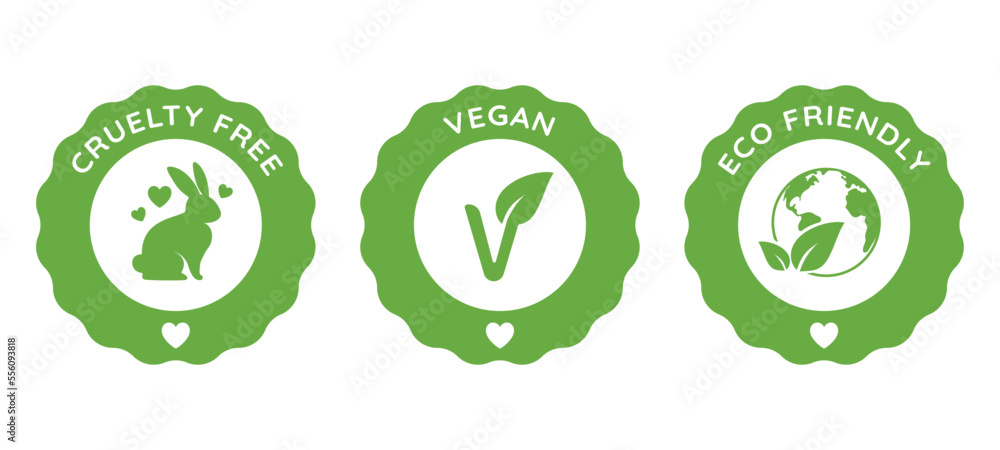 Wall mural cruelty free, vegan and eco friendly icon badges, cosmetic icons