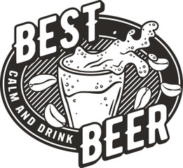 Emblem of the craft beer glass with foam for bar or pub. Design of logo or print with beer mug with froth for beer store or brewery print.