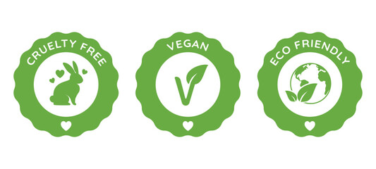 Cruelty Free, Vegan and Eco Friendly icon badges, Cosmetic icons
