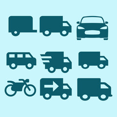 Transportation flat icon set  on blue background.