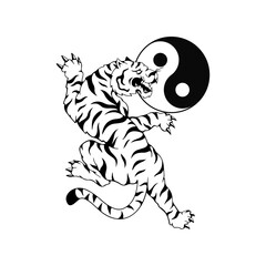 vector illustration of a tiger with a yin yang symbol - obrazy, fototapety, plakaty