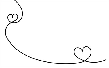 One line drawing of love sign with two hearts embrace minimalism design on white background. Continuous two hearts in space for text