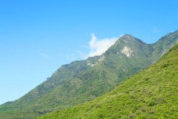 Fototapeta premium Picturesque view of beautiful mountains and blue sky