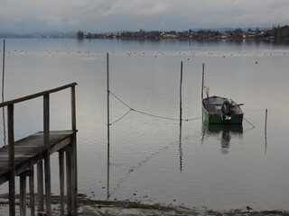 Beschaulicher Blick im Winter von der Schweizer Seite auf den Untersee, einem Teil des Bodensees