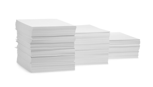 Stacks of paper sheets on white background
