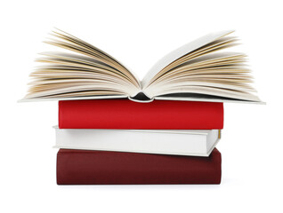 Stack of hardcover books isolated on white