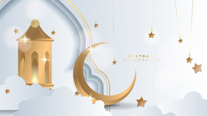 Luxury white and golden ramadan background with mosque moon lantern mandala pattern decoration