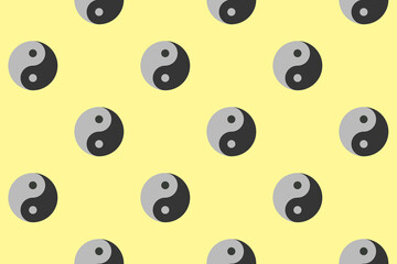 pattern. Image of Yin Yang symbol on pastel blue yellow backgrounds. Symbol of opposite. Surface overlay pattern. Horizontal image. 3D image. 3D rendering.