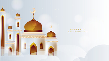 Luxury white and golden ramadan background with mosque moon lantern mandala pattern decoration