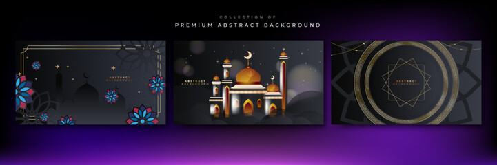 Luxury elegant black and gold ramadan background with mandala pattern moon crescent mosque cloud and border
