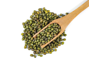 Mung bean (Moong bean, Green gram). Green bean with wooden spoon
