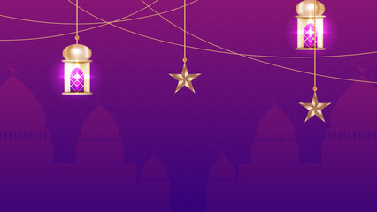 Colorful ramadan background design. Gold moon and abstract luxury islamic elements background with illustrations of mosques, moon and lanterns
