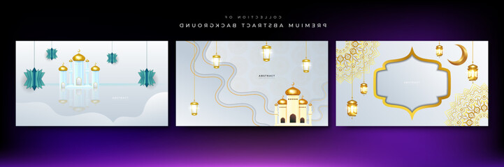 Luxury elegant ramadan background with white and gold mosque moon lantern mandala pattern decoration