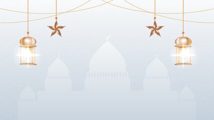 Luxury elegant ramadan background with white and gold mosque moon lantern mandala pattern decoration
