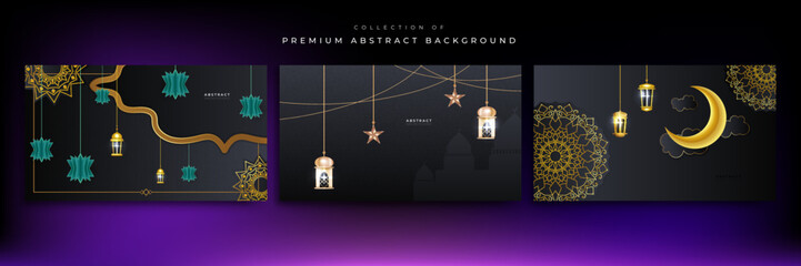 Modern trendy ramadan background for universal design with black and gold color scheme. Vector illustration