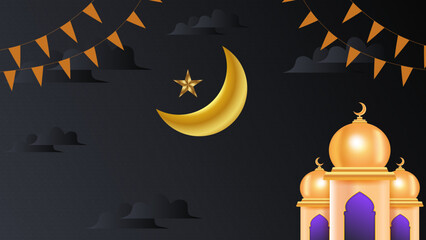 Modern trendy ramadan background for universal design with black and gold color scheme. Vector illustration