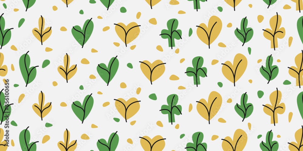 Poster Colored trees wallpaper or pattern. hand-drawn trees for seamless pattern. Print and stylish pattern, or seamless wallpaper.