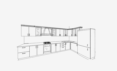 Sketch, drawing of furniture for the kitchen with dimensions
