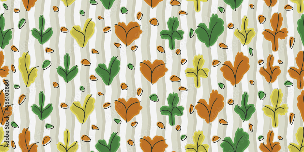Poster orange, green and yellow trees for wallpaper. child-drawn trees for seamless pattern. print and styl
