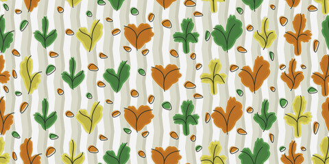 Orange, green and yellow trees for wallpaper. Child-drawn trees for seamless pattern. Print and stylish interior, seamless vector illustration.
