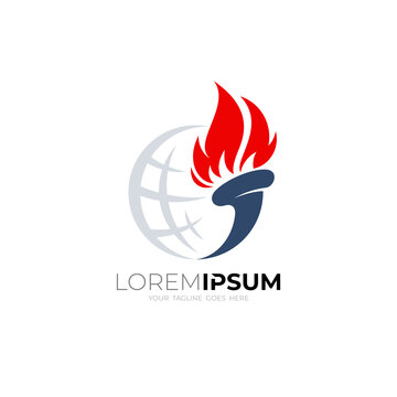 Fire torch logo and earth symbol, sport icon