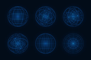 Geometric shape of sphere 3d design in technology style. Abstract circle vector illustration.