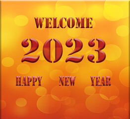 Happy new year celebration with 3d orange abstract design background and fun glow event time ornament  vector illustration in winter season