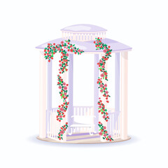 Gazebo in weaving roses, vector