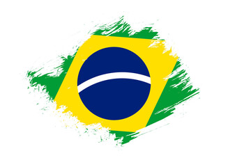 Brazil flag with abstract paint brush texture effect on white background