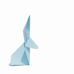 Creative greeting card design made of pastel blue rabbit on a white background. Lunar, Chinese New Year composition for 2023. Year of the Rabbit.