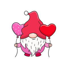 Cute cartoon Valentines day gnome. Vector illustration.
